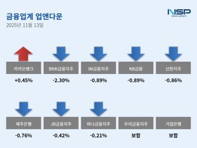 [NSP PHOTO][업앤다운]은행주 하락…카카오뱅크↑·BNK금융지주↓