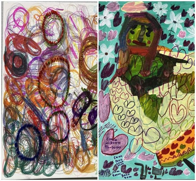 NSP통신-함께 이음전에 전시되는 작품. 왼쪽부터 김윤성의 나의 동그라미, 김민의 사랑에 빠진 사람. (이미지 = 서울 강서구청)