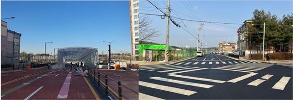 NSP통신-삼성지하차도 도로확장공사(좌)와 박재궁취락 도로확포장공사(우)