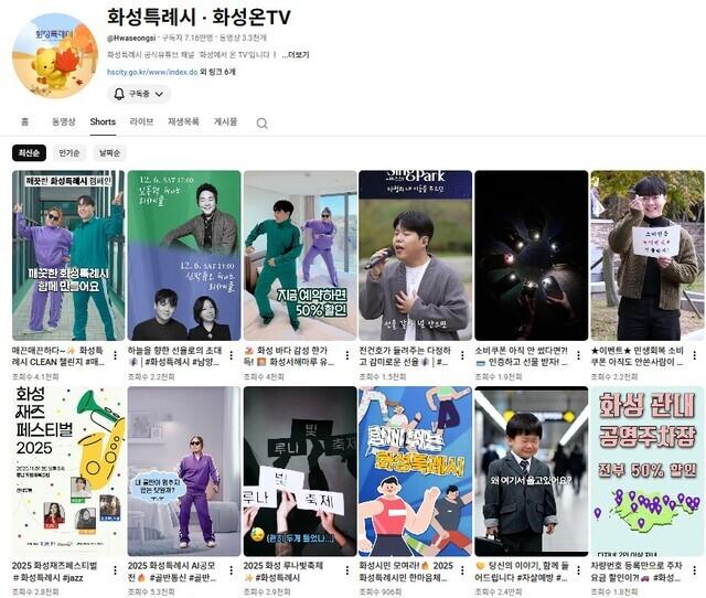 NSP통신-화성시 공식 유튜브 채널 화성특례시·화성온TV 홈 화면. (이미지 = 화성시)