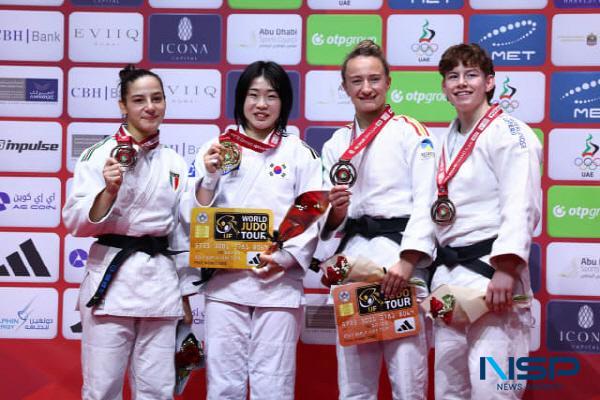NSP통신-경상북도체육회 유도팀 허미미 선수가 지난달 29일(한국시간) 아랍에미리트 아부다비에서 열린 2025 아부다비 그랜드슬램 여자 57kg급에서 값진 금메달을 획득했다. (사진 = 경상북도체육회)