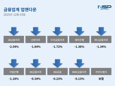 [NSP PHOTO][업앤다운]은행주 하락…신한지주·JB금융지주↓