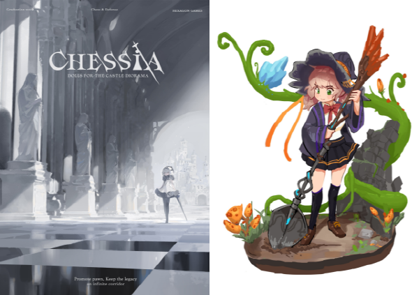 NSP통신-﻿김포대학교 재학생들의 2025 전국 대학생 디지털아트 공모전 수상작들. 넥슨상 수상작(게임콘텐츠과 2학년 김지성), (오른쪽) 입선 수상작(게임콘텐츠과 1학년 조운환). (사진 = 김포대)