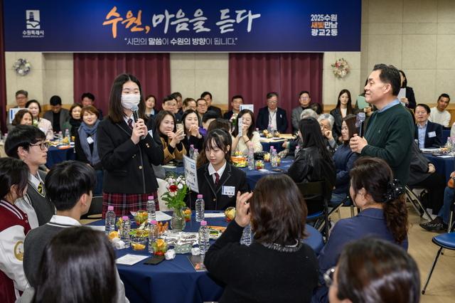 NSP통신-11월 6일 광교2동 새빛만남에 인근 중고교 학생들이 참석해 다양한 의견을 제시하고 있다. (사진 = 수원시)