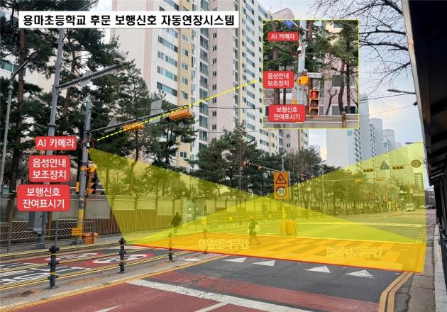 NSP통신-용마초등학교 후문에 설치된 보행신호 자동연장시스템. (사진 = 용인특례시)