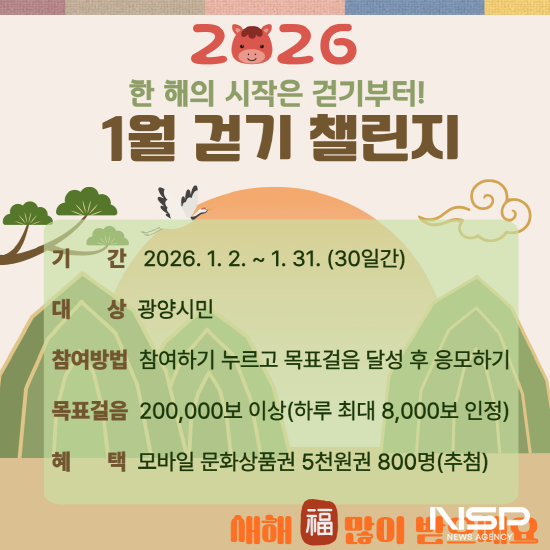 NSP통신-한 해의 시작은 걷기부터! 1월 걷기 챌린지 운영 홍보 포스터 (이미지 = 광양시청)