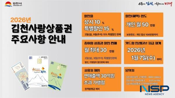 NSP통신-김천시는 새해 김천사랑상품권을 총 1140억 원 규모로 발행한다고 밝혔다. (사진 = 김천시)