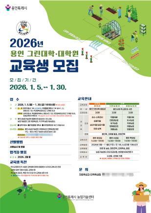 NSP통신-2026 용인그린대학 제20기·대학원 제11기 교육생 모집 포스터. (이미지 = 용인특례시)