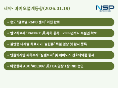 [NSP PHOTO]제약바이오업계동향JW중외제약 탈모치료제  특허 등록한독 불면증 치료기기 독일 임상