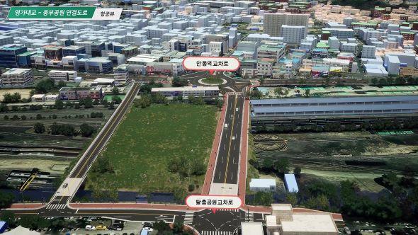 NSP통신-안동시는 영가대교와 웅부공원을 잇는 웅부로(가칭)를 연결해 구 안동역사로 원도심을 우회해야 했던 시민의 불편을 해소하고 원도심 접근성 개선을 통해 상권활성화에 기여한다는 계획이다. (사진 = 안동시)