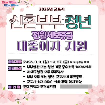 NSP통신-신혼부부청년 전월세 보증금 대출이자 지원사업 대상자 모집 안내 포스터 이미지 군포시