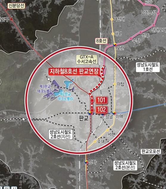 -지하철 8호선 판교연장사업 노선도 이미지 성남시