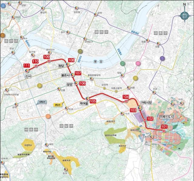 -위례신사선 노선도 이미지 성남시