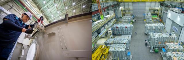 NSP통신-LS일렉트릭 부산사업장 초고압 변압기 조립 현장왼쪽과 HD현대일렉트릭 변압기 스마트 공장오른쪽 사진 LS일렉트릭과 HD현대일렉트릭 제공