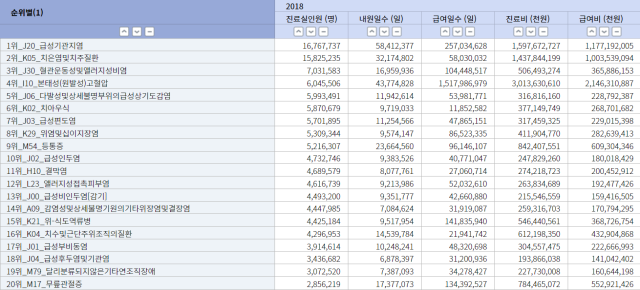 NSP통신-질병소분류별 외래 다빈도 상병 급여현황 (2018년 기준) (이미지 = 국가데이터처)