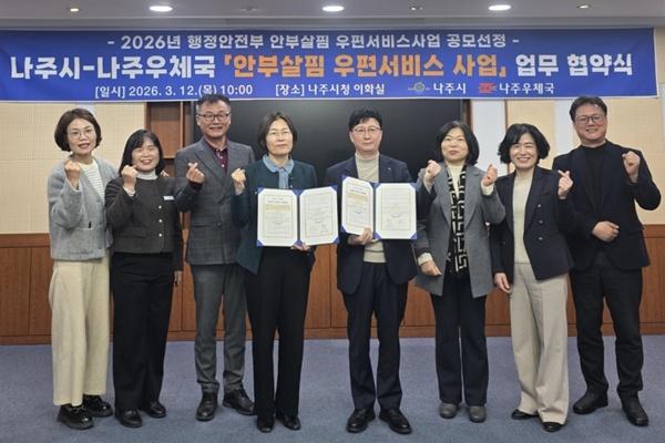 NSP통신-나주시와 나주우체국이 지난 12일 체결한 안부살핌 우편서비스 사업 업무협약 사진 나주시