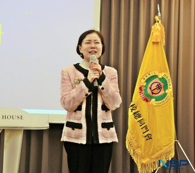 NSP통신-축사하는 김기남 삼일고등학교 교장 사진 김종식 기자