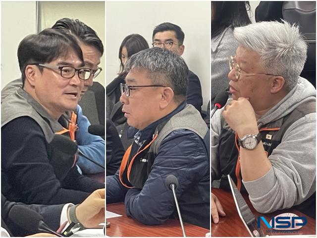 NSP통신-전국사무금융서비스노동조합원들이 20일 주식시장 거래시간 연장 간담회에서 한국거래소의 거래시간 연장 계획의 실효성과 소통방식에 대해 지적하고 있다. (사진 = 임성수 기자)