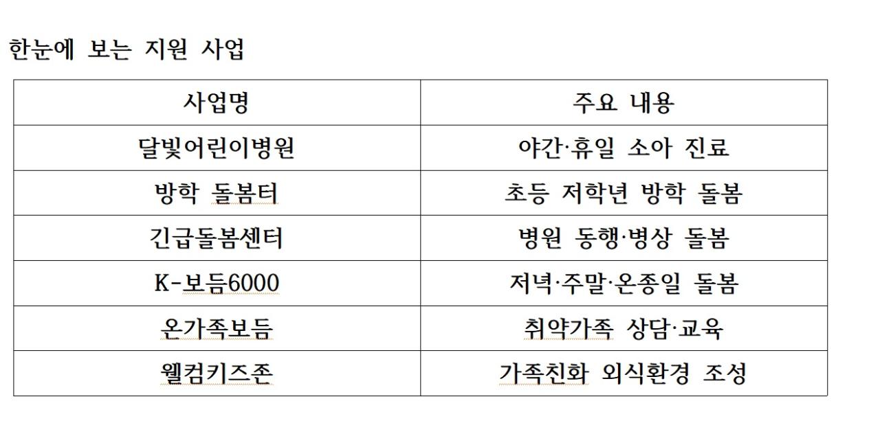 -한눈에 보는 지원 사업 표 NSP통신