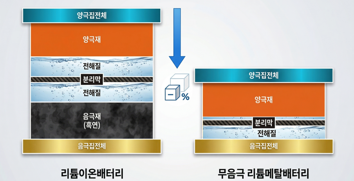-기존 리튬이온배터리와 무음극 리튬메탈 배터리 비교 포스코퓨처엠 제공