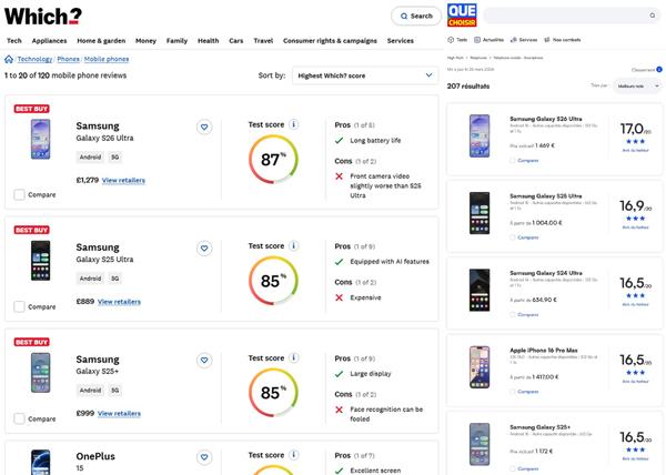 -영국 위치와 프랑스 Que Choisir 사진 삼성전자