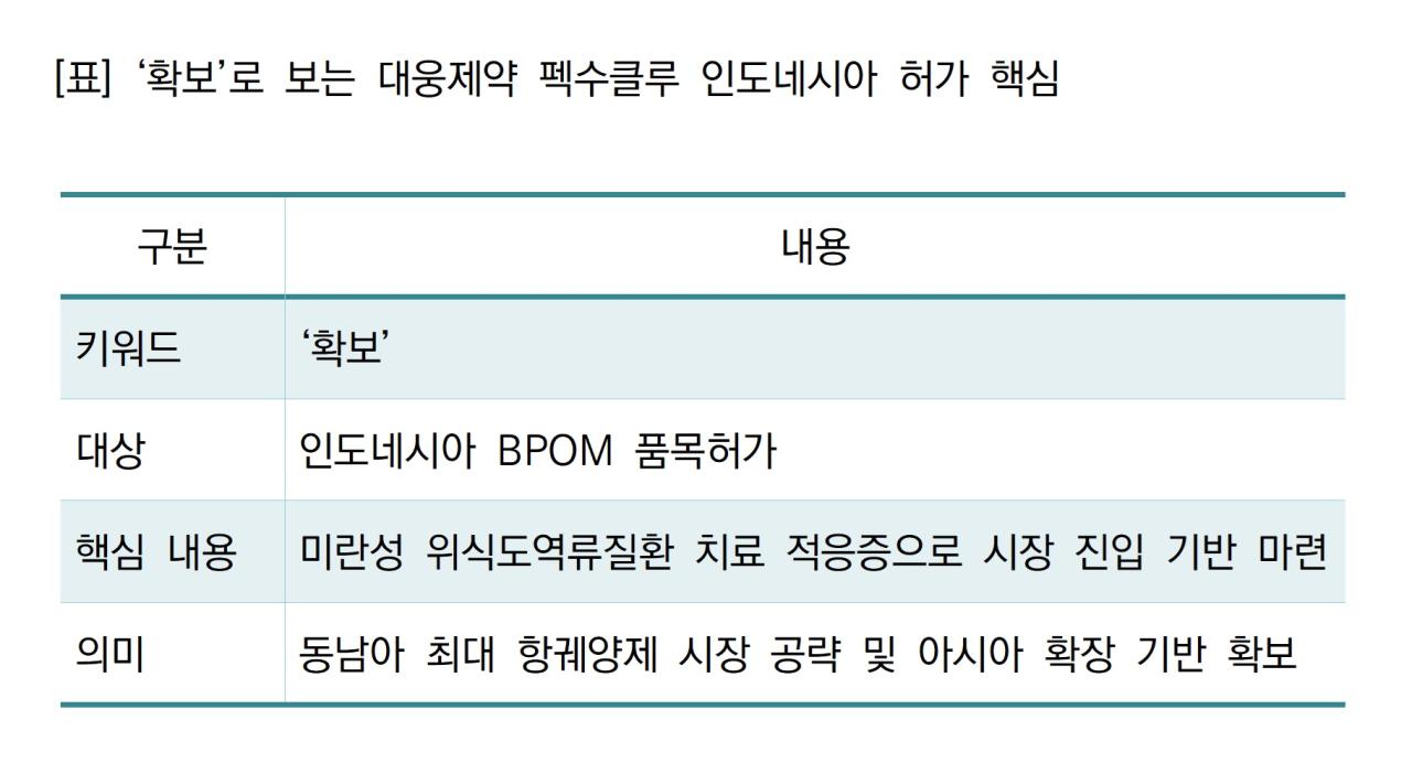 -확보로 보는 대웅제약 펙수클루 인도네시아 허가 핵심 표 NSP통신