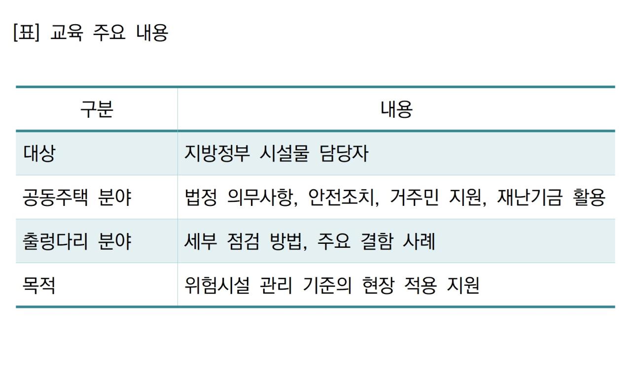 -교육 주요 내용 표 NSP통신