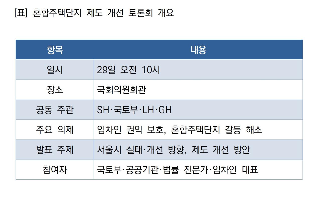 -혼합주택단지 제도 개선 토론회 개요 표 NSP통신