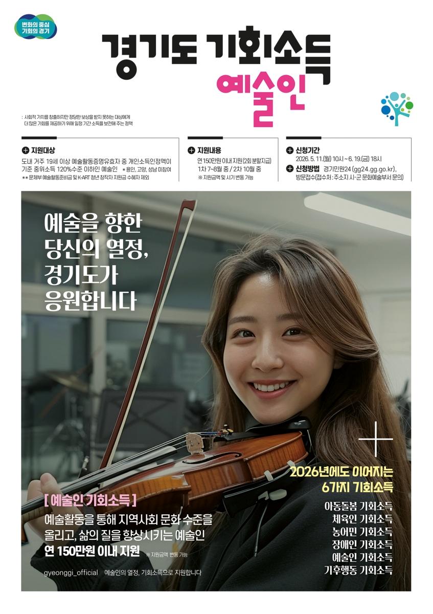 -경기도 예술인 기회소득 포스터 이미지 경기도
