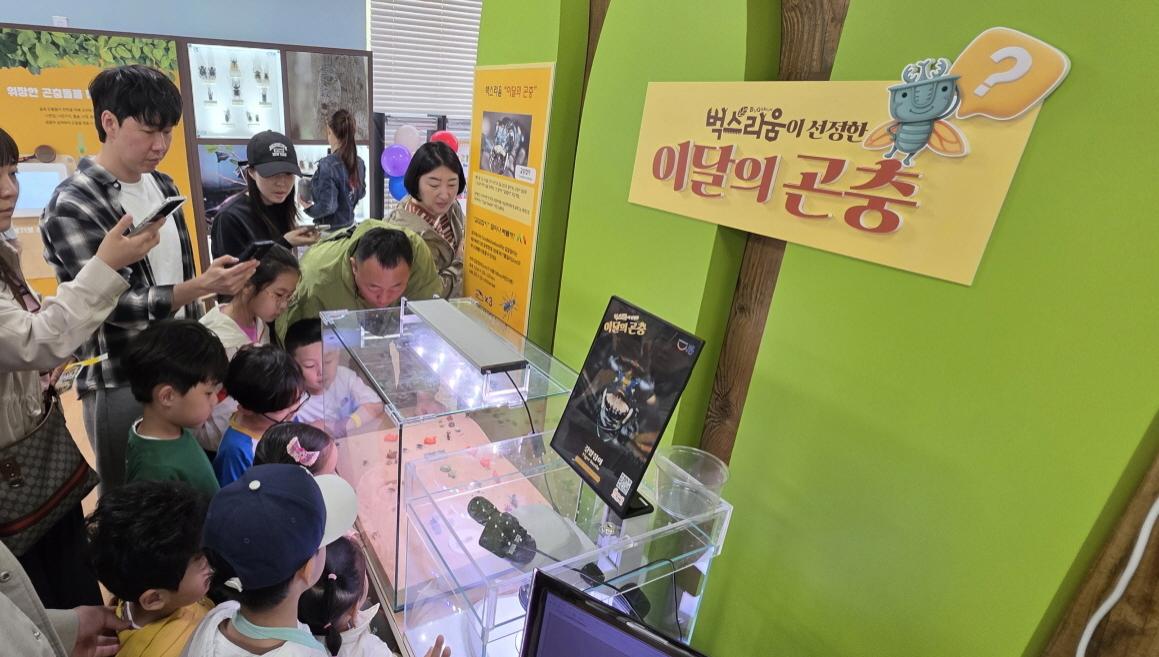 -이달의 곤충 프로그램을 구경하는 관람객 모습 사진 시흥시