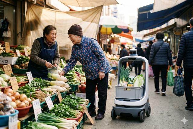 [NSP NEWS Image]성남 전통시장에는 AI 짐꾼 로봇이 등장해요