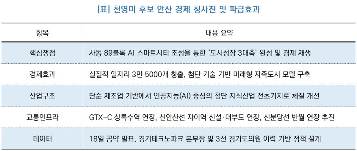 -천영미 후보 안산 경제 청사진 및 파급효과 요약 (표 = NSP통신)