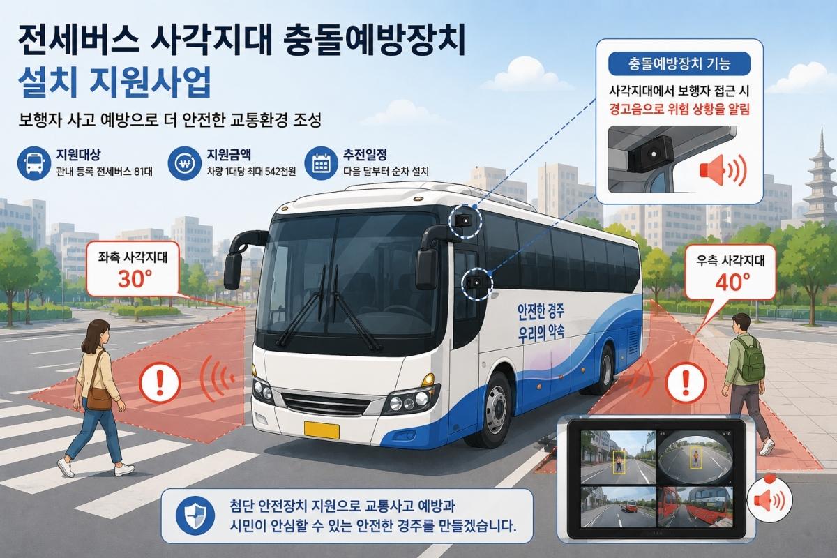 -경주시가 전세버스 교통사고 예방을 위해 사각지대 충돌예방장치 설치 지원사업을 추진한다. (사진 = 경주시)