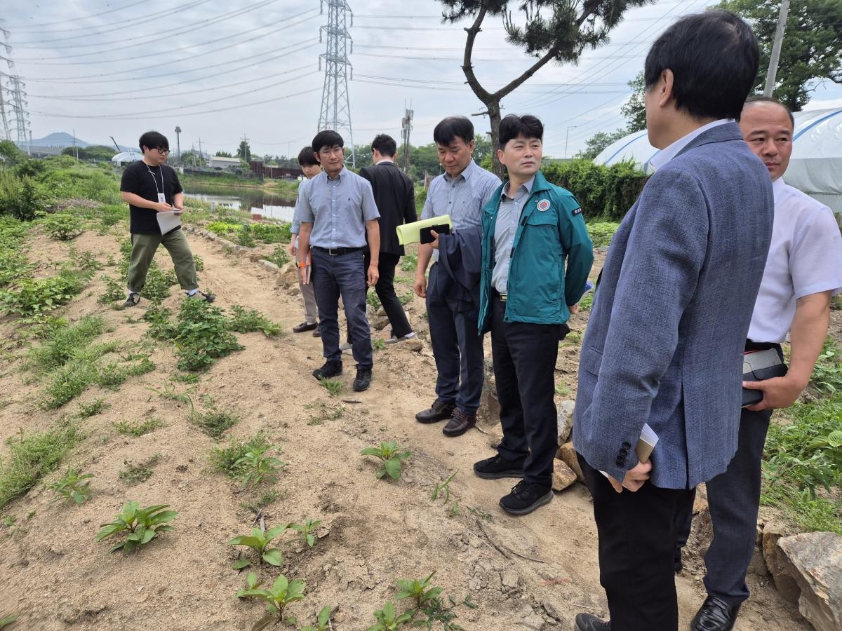 -26일 허남석 안산시장 권한대행(부시장)이 관계자들과 시흥천 일대에서 불법시설 정비관련 현장점검을 하고 있다. (사진 = 안산시)