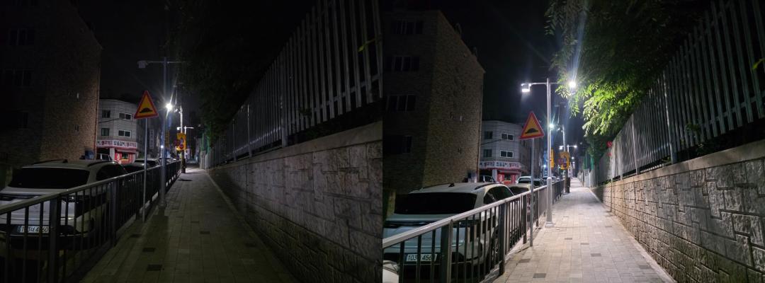 -신일초등학교 주변 조도 개선 전·후 모습. (사진 = 시흥시)