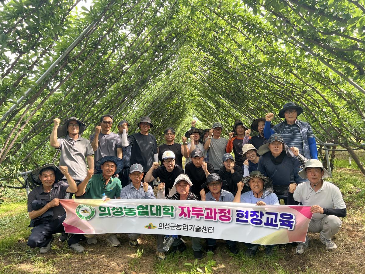 -의성군은 지난 5일 의성농업대학 자두과정 교육생 30여 명이 참석한 가운데 고품질 자두 생산을 위한 현장교육을 실시했다. (사진 = 의성군)