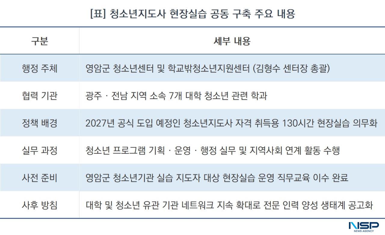 -청소년지도사 현장실습 공동 구축 주요 내용 (표 = NSP통신)
