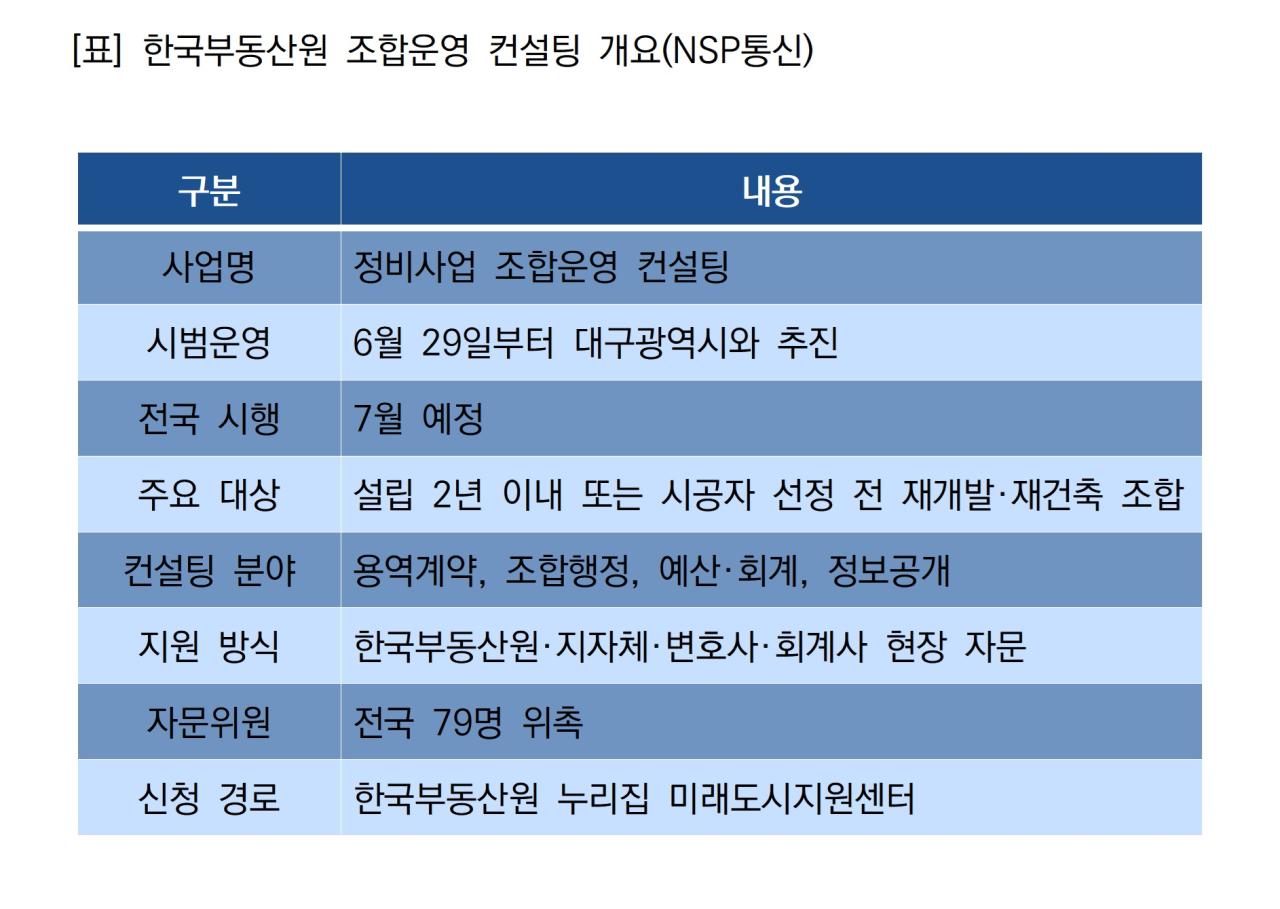 -한국부동산원 조합운영 컨설팅 개요 (표 = NSP통신)