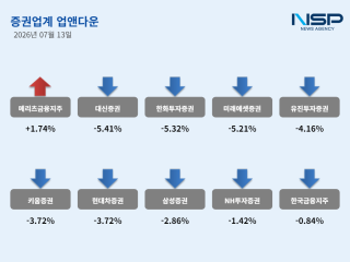 [NSP NEWS Image][업앤다운]증권주 하락, 메리츠금융지주↑·대신증권↓