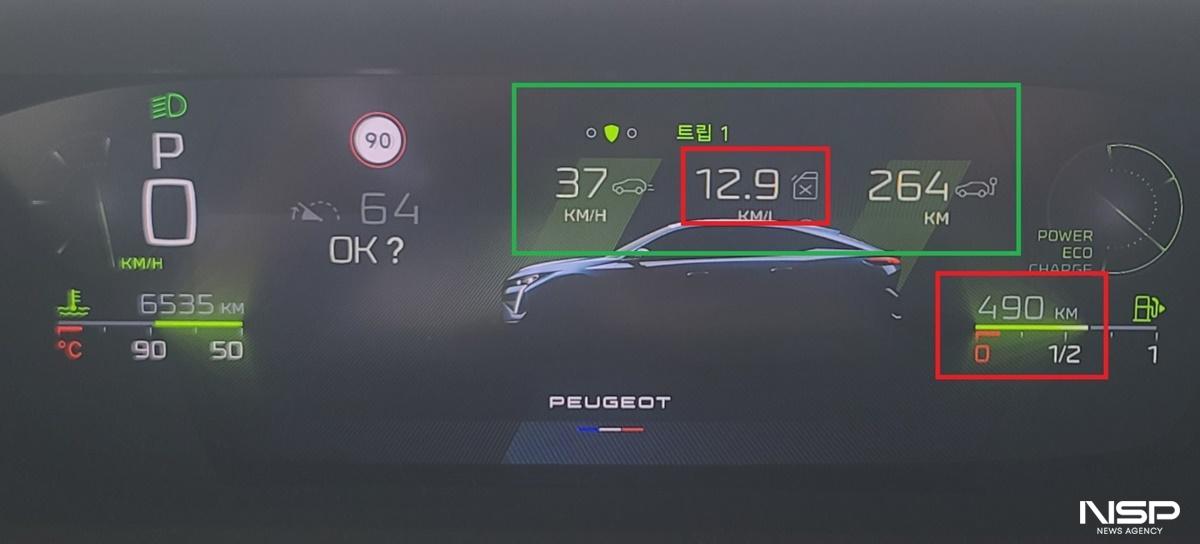 -총 264km를 37km/h의 평균 속도로 시승한 후 체크한 12.9km/L 연비 기록 (사진 = NSP통신)