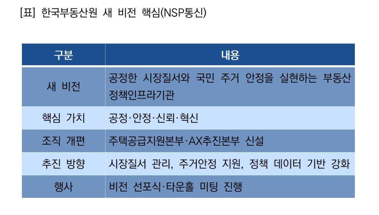 -한국부동산원 새 비전 핵심 (표 = NSP통신)