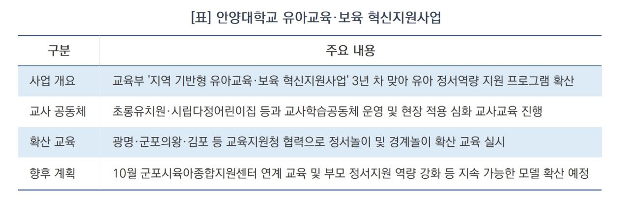 -안양대학교 유아교육·보육 혁신지원사업 요약 (표 = 김종식)