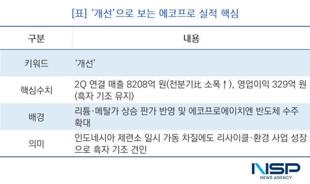 -‘개선’으로 보는 에코프로 실적 핵심 (표 = NSP통신)