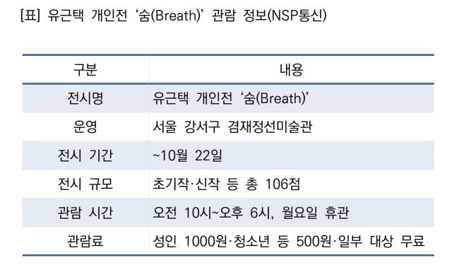 -유근택 개인전 ‘숨(Breath)’ 관람 정보 (표 = NSP통신)