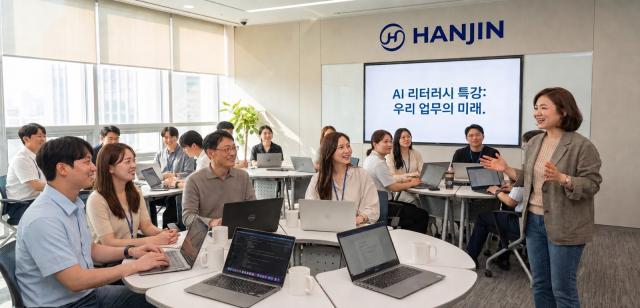 생성형 AI를 활용해 제작된 한진 임직원들의 AI 교육 수강 모습 (사진 = 한진)