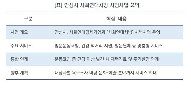 안성시 사회연대처방 시범사업 요약 (표 = 김병관)