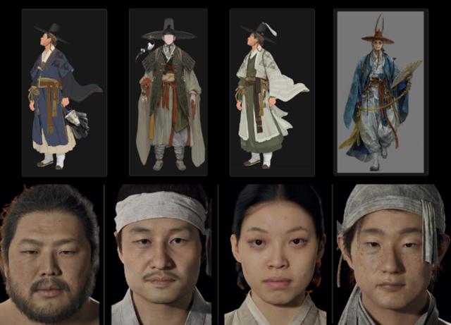 우치 더 웨이페어러 한복 콘셉트 디자인과 넥슨게임즈 사내 페이셜 3D 스캔 결과. (이미지 = 넥슨게임즈)