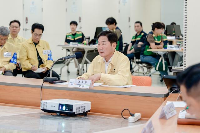 조용호 오산시장이 을지연습에서 발언을 하는 모습. (사진 = 오산시)