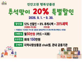 (NSP NEWS Image)진안군, 추석맞이 ‘진안고원행복상품권’ 20% 특별할인