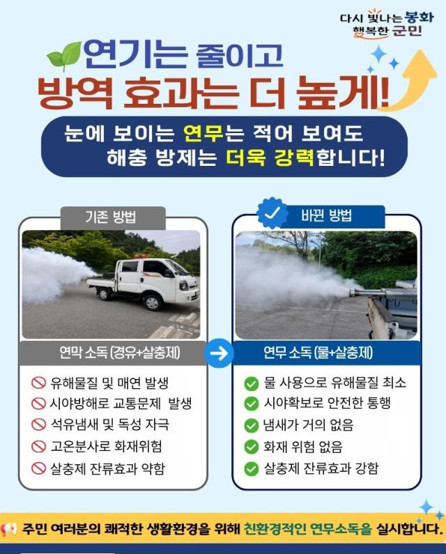 봉화군보건소 연기·냄새 없는 친환경 연무소독 실시, 경유 대신 물 사용 (사진 = 봉화군)